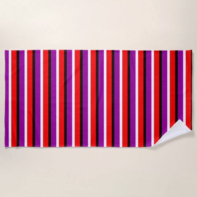 Toalha De Praia Design de Padrão de Stripe Roxo Vermelho (Frente)