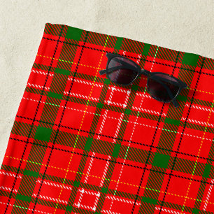 Toalha De Praia Design de Padrão de Xadrez de Tartan no Natal Verm