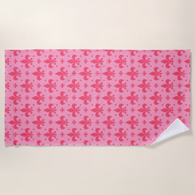 Toalha De Praia Design de padrão rosa Fleur-de-lis (Frente)