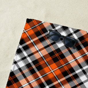 Toalha De Praia Design de padrão xadrez tartan laranja preto branc