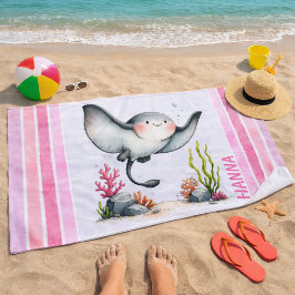 Toalha De Praia Design de Praia Infantil de Raia Cute Subaquática