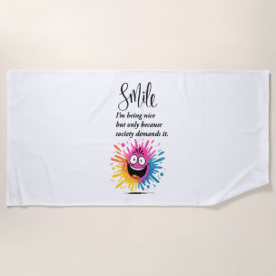 Toalha De Praia Design de sorriso, social e sarcástico