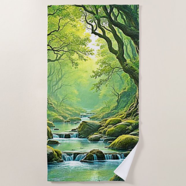 Toalha De Praia Design de Stream Florestal Encantado (Frente)