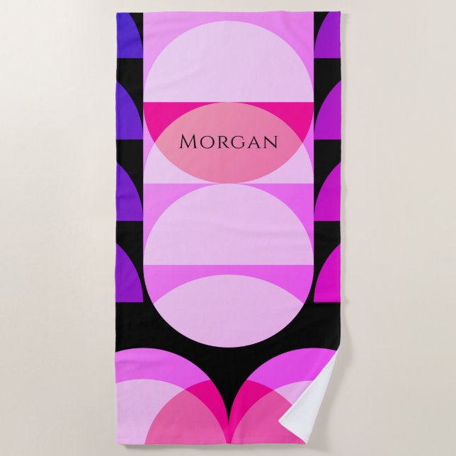 Toalha De Praia Design Geométrico Púrpura, Rosa, Nome/Monograma (Frente)