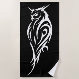 Toalha De Praia Design Minimalista de Coruja Tribal em Preto e Bra