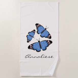 Toalha De Praia Design Personalizado por Chic Modern Blue Butterfl