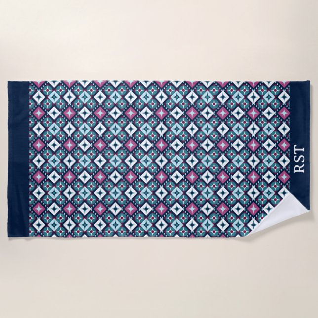 Toalha De Praia Design púrpura e azul (Frente)