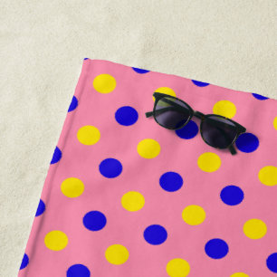Toalha De Praia Designio Pontos Polka Azul Rosa Amarelo 