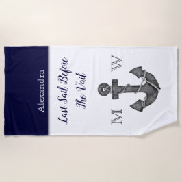 Toalha De Praia Despedida de Solteira Náutica Floral Âncora Azul Ú