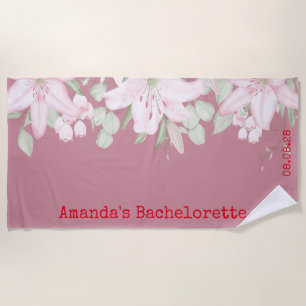 Toalha De Praia Despedida de Solteira Personalizada Rosa Branco Fl