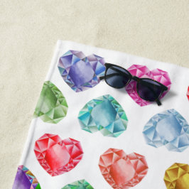 Toalha De Praia Diamond Heart Watercolor Pattern Cute Pastel Girly