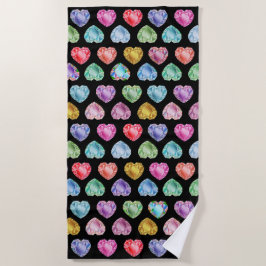 Toalha De Praia Diamond Heart Watercolor Pattern Cute Pastel Girly