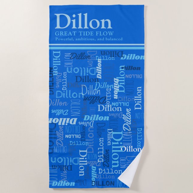 Toalha De Praia Dillon, nome personalizado, significa tons de azul (Frente)