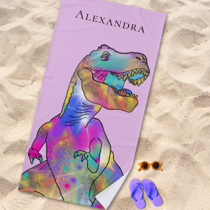 Toalha De Praia Dinossauro Nome de Menina Personalizado