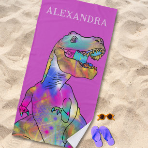 Toalha De Praia Dinossauro Nome de Menina Personalizado