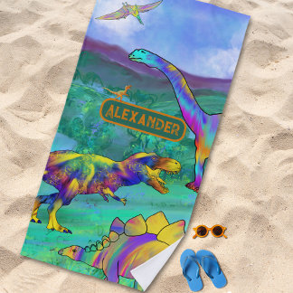 Toalha De Praia Dinossauros Coloridos Nome da Paisagem Jurássica