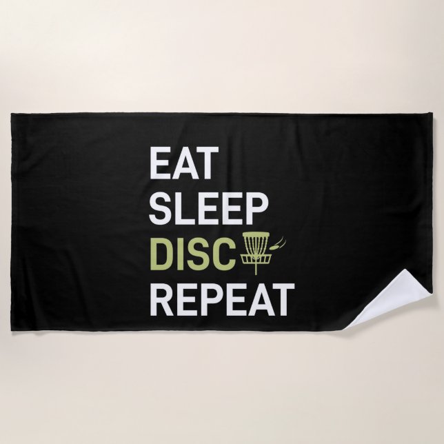 Toalha De Praia Disc Golf Player | Eat Sleep Disc Golf Repeat (Frente)
