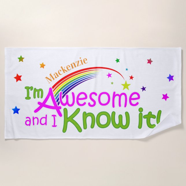 Toalha De Praia Divertido incrível e eu sei seu nome em BRANCO (Frente)