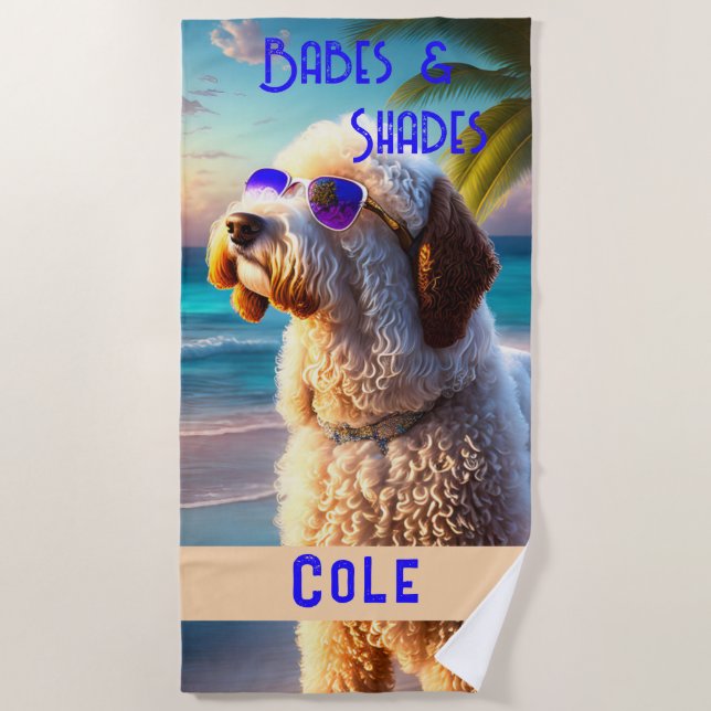 Toalha De Praia Divertido Moderno Trendy Cute Goldendoodle Cachorr (Frente)