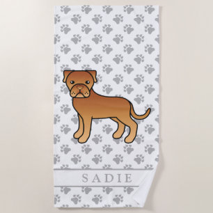 Toalha De Praia Dogue De Bordeaux Cão e Nome da Cartoon