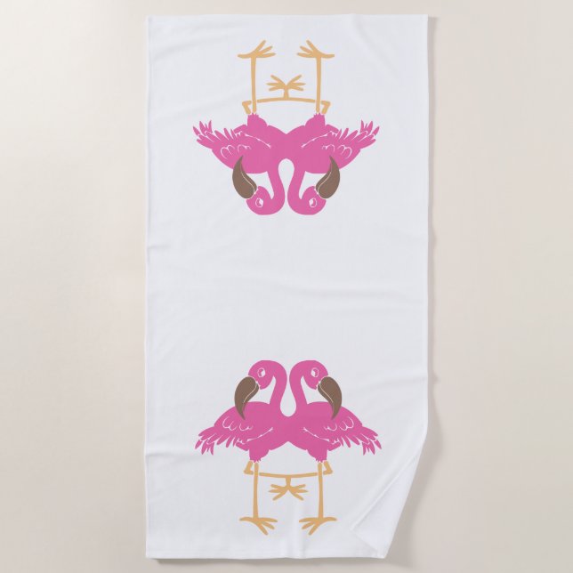 Toalha De Praia Dois flamingos dançantes (Frente)