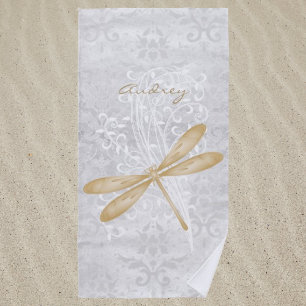 Toalha De Praia Dourada Dragonfly Personalizada Beach Towel