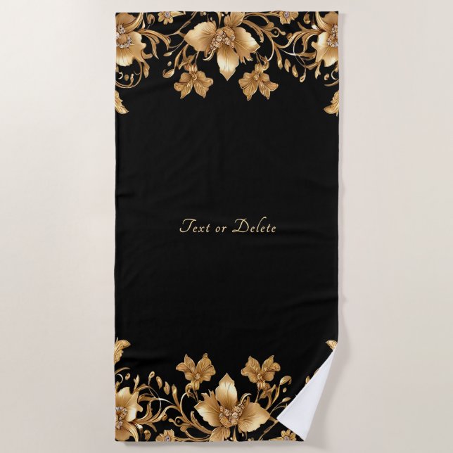 Toalha De Praia Dourada Floral Beach Towel (Frente)