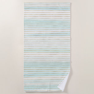 Toalha De Praia Dourado Blue Mint White Beachy Watercolor Stripes