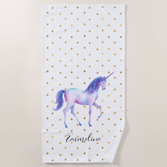Toalha De Praia Dourado ponto Unicorn (Frente)