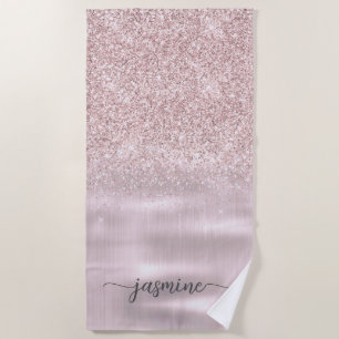 Toalha De Praia Dourado Rosa Brilho Glam Monograma Nome Feminino S