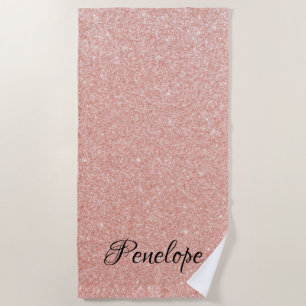 Toalha De Praia Dourado Rosa Brilho Menina Brilho Rosa Nome