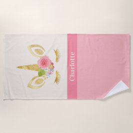 Toalha De Praia Dourado Trim Rosa Unicorn Personalizado Para Rapar