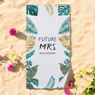 Toalha de Praia Dourado Verde Branco Tropical Futu