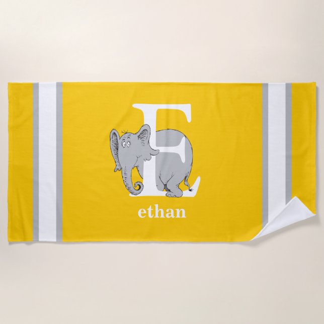 Toalha De Praia Dr. Seuss ABC: Carta E - Branco | Adicione seu nom (Frente)