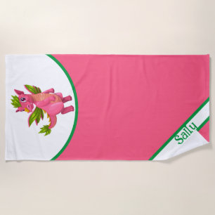 Toalha De Praia Dragão de Cartografia Rosa para Crianças Personali