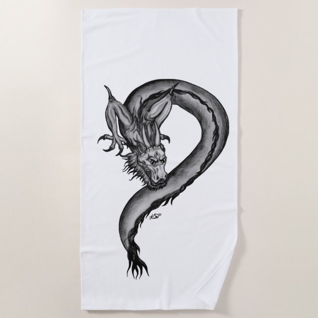 Toalha De Praia Dragão no estilo de tatuagem (Frente)