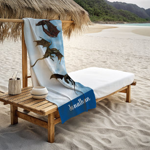 Toalha De Praia Dragões Voadores Wyvern Fantasia Personalizado