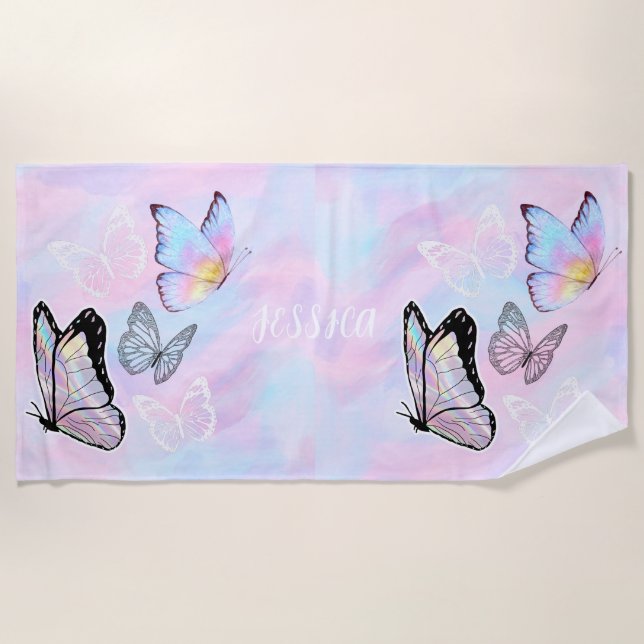 Toalha De Praia Dreamy Pastel Butterfly Personalizada (Frente)