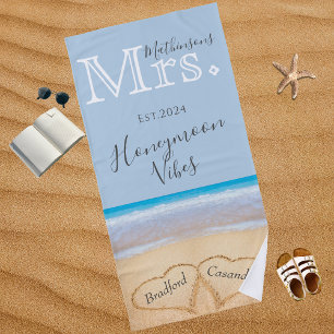 Toalha De Praia Dusty Blue Beach Wedding 2 Hearts Sand