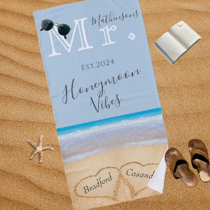 Toalha De Praia Dusty Blue Beach Wedding 2 Hearts Sand Sua