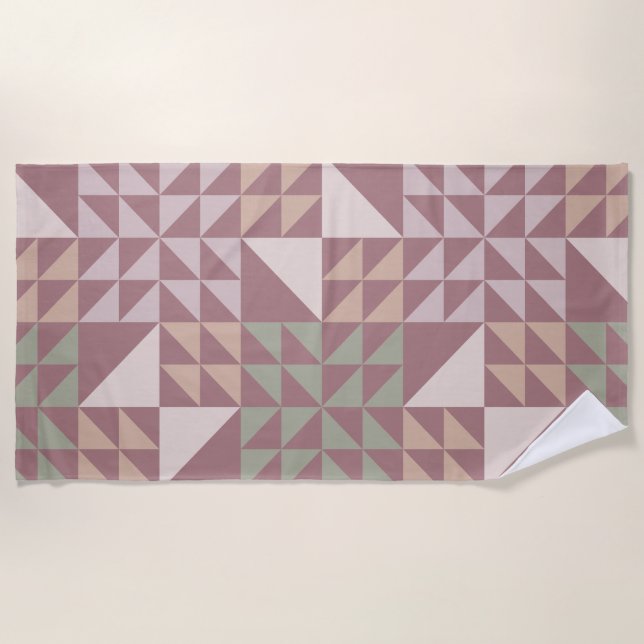Toalha De Praia Dusty Rose Geometric Quilt Pattern (Frente)