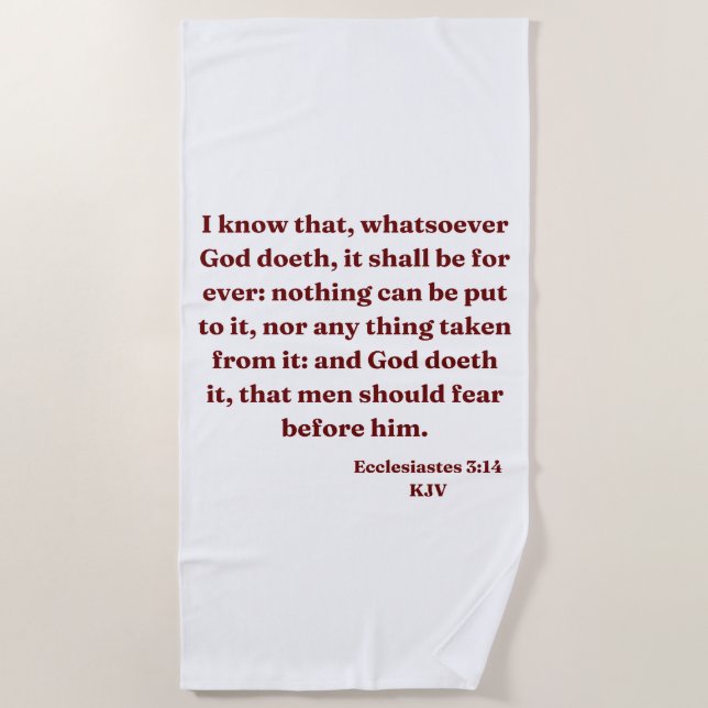 Toalha De Praia Eclesiastes 3:14 Bíblia KJV Verso (Frente)