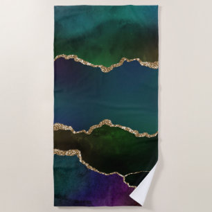 Toalha De Praia Edgy Agate Teal de Toneladas de Joias Moody Escu
