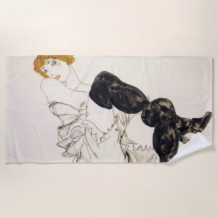 Toalha De Praia Egon Schiele - Mulher Em Penas Negras