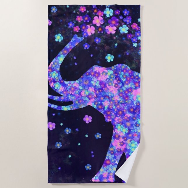 Toalha De Praia Elefant Flowers Beach Towel Primavera (Frente)