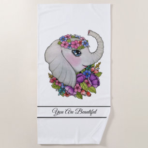Toalha De Praia Elefante da aguarela com flores selvagens