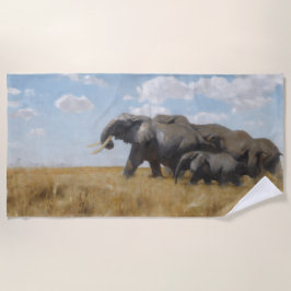 Toalha De Praia Elefantes Migrando Através de uma Savana Africana