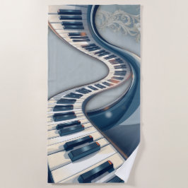 Toalha De Praia Elegance in piano keys and blossoms.