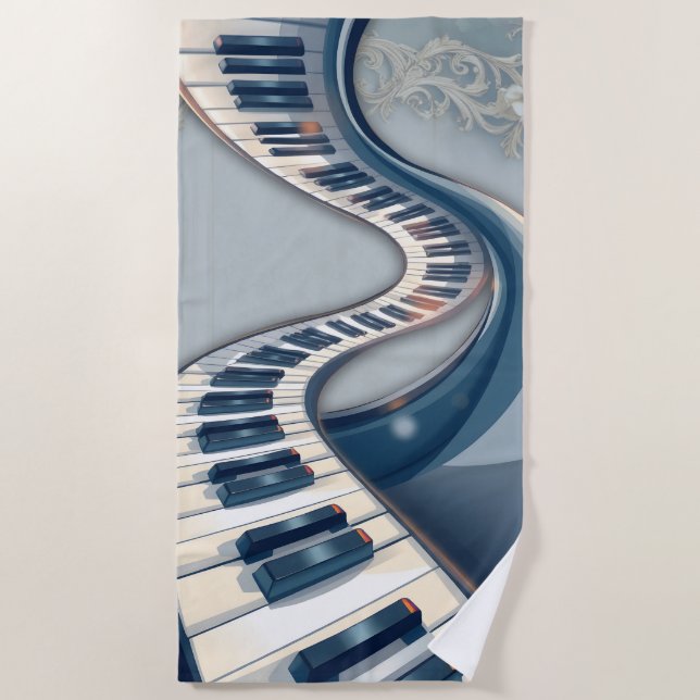 Toalha De Praia Elegance in piano keys and blossoms.  (Frente)