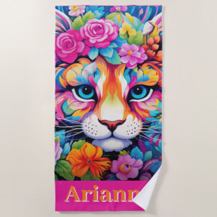 Toalha De Praia Elegância feroz: Arte Floral Personalizável